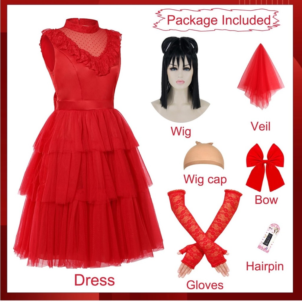 Beetlejuice Lydia Deetz red wedding costume - Picture 5 of 5